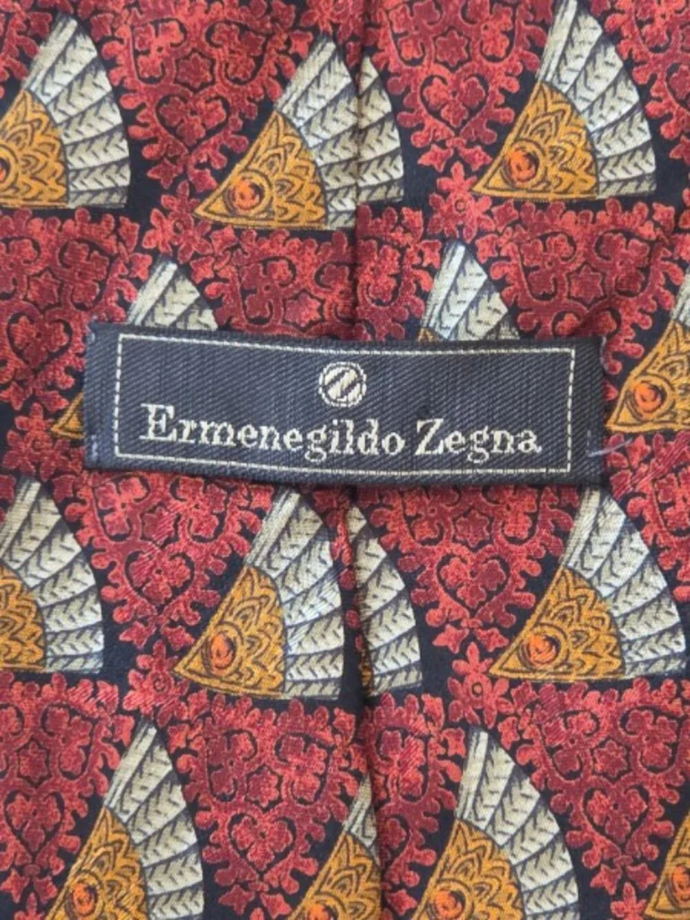 Ermenegildo Zegna Men's Red/Orange Playful Pattern Luxury Silk Tie 4.0x59